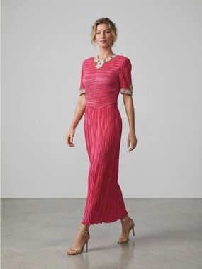 🌻VINTAGE 80's George F Couture NY Pleated Evening Gown Beaded Collar Formal